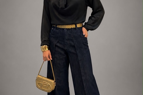 Blusa Gravata seda + Calça pantalona