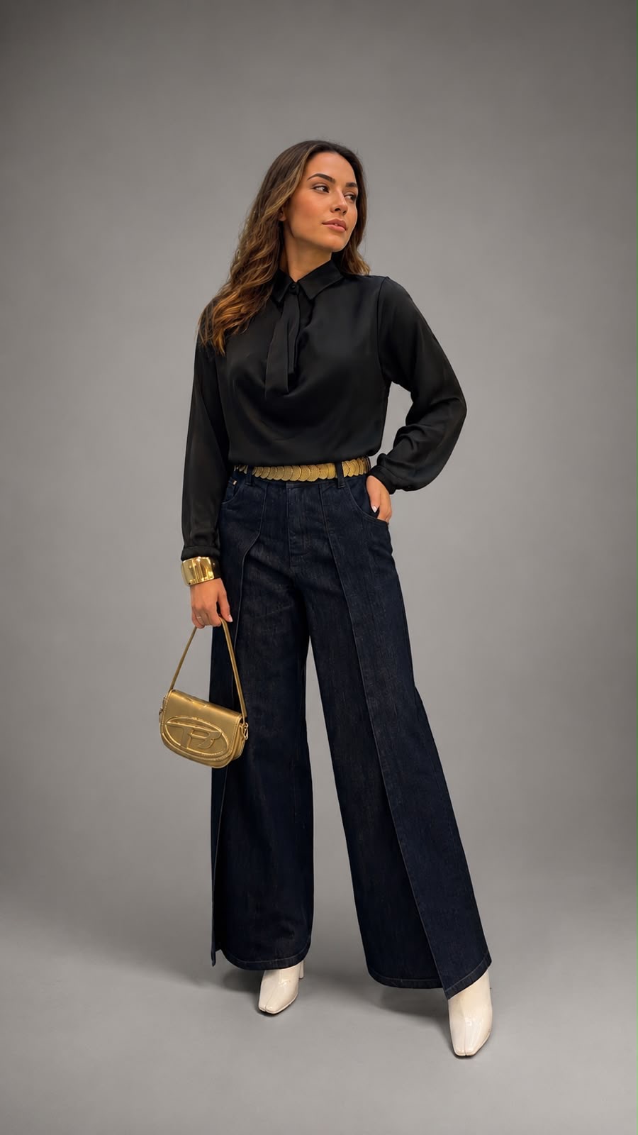 Blusa Gravata seda + Calça pantalona
